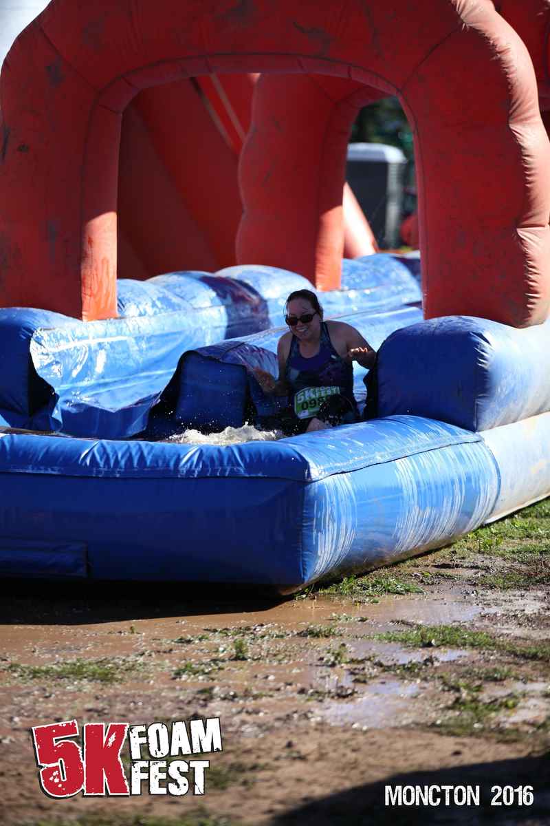 Becky of giant slide at foamfest.