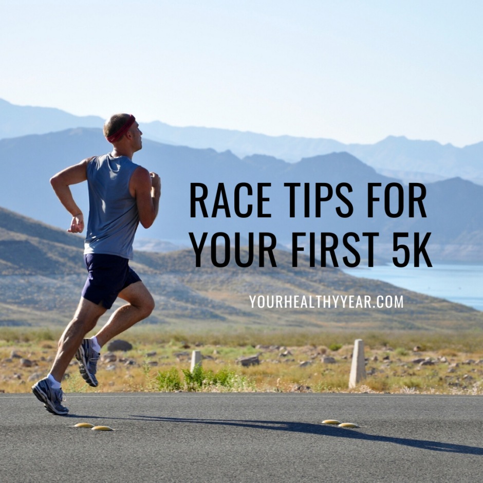 Image on a man running on pavement, text reads run your first 5k